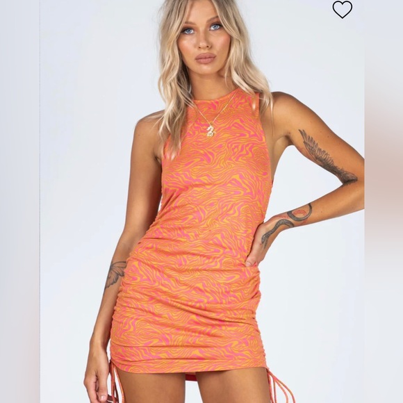 Motel Rocks Dresses & Skirts - MOTEL NWT ARDILLA MINI DRESS TRIPPY WAVE TANGERINE PINK ruching bodycon groovy